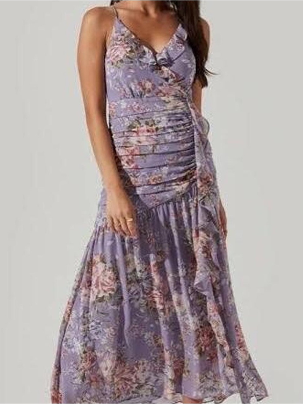 ASTR The Label Kiana Floral Ruched Midi Dress Size S